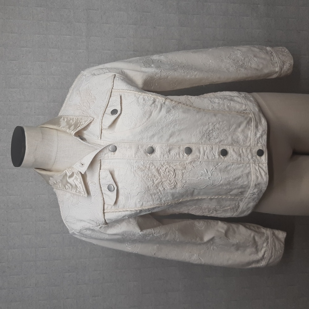 Chico's Cream Embroidered Jean Jacket
